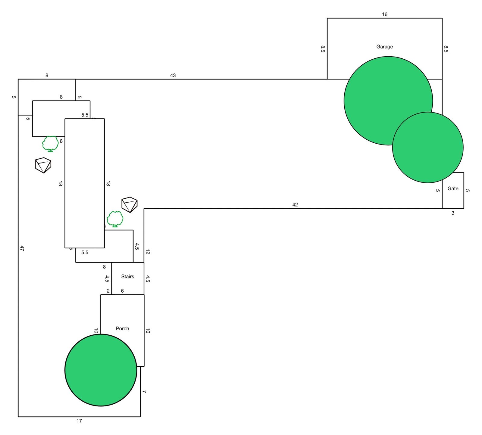Landscape design plan with measurements for the same yard